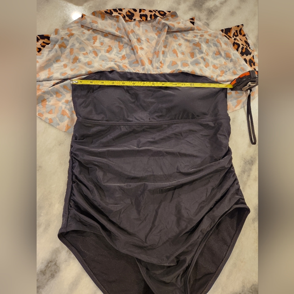 Leopard Ruffle Overlay One Piece Bathing Suit Women's Size Large - Picture 4 of 6